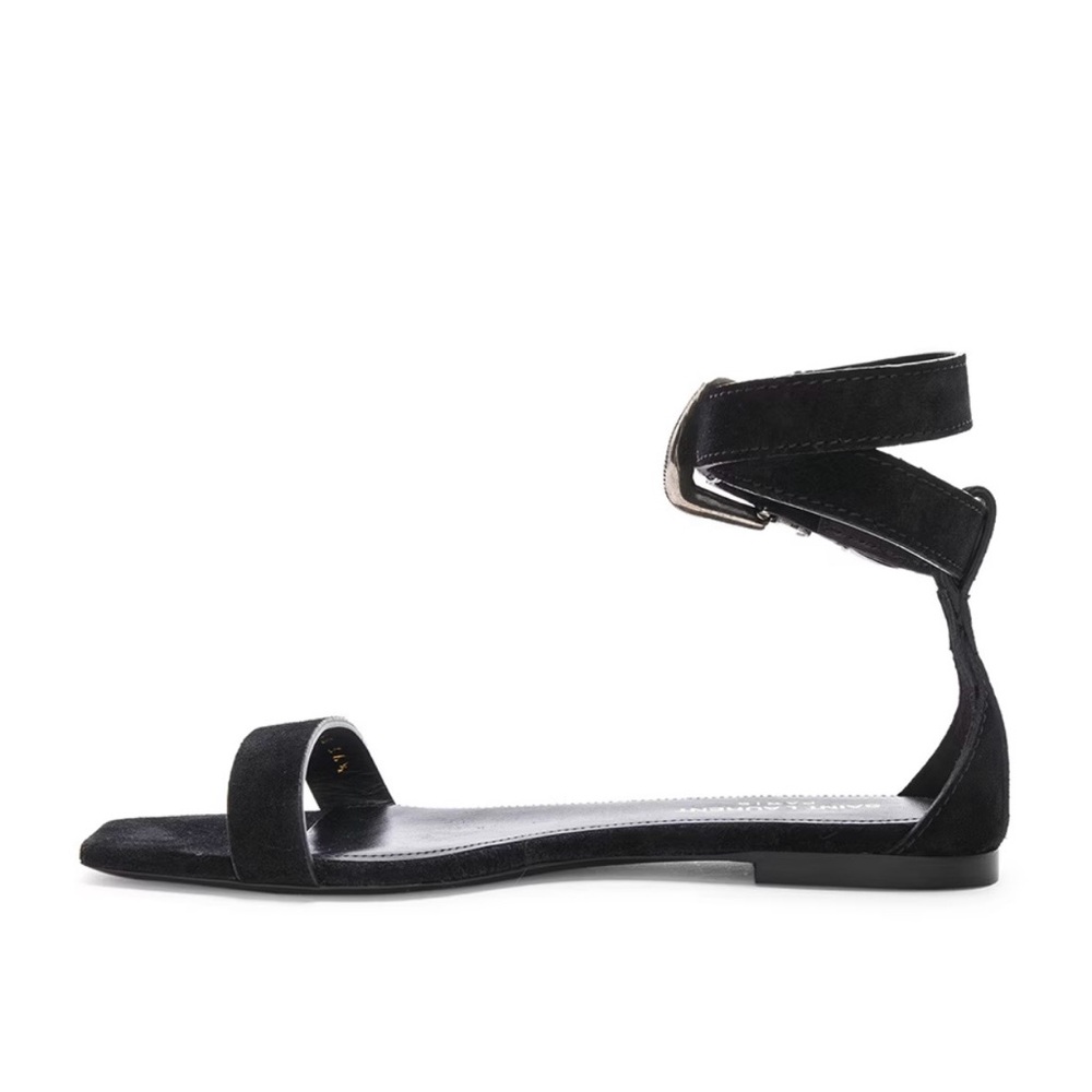 Saint Laurent Mica Buckle Suede Flat Gladiator Moto Sandals 36 - Picture 3 of 13